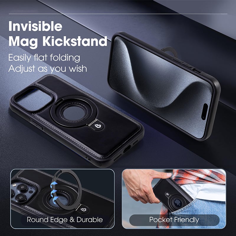 Luxurious Leather Invisible Stand iPhone Case